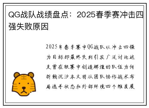 QG战队战绩盘点：2025春季赛冲击四强失败原因